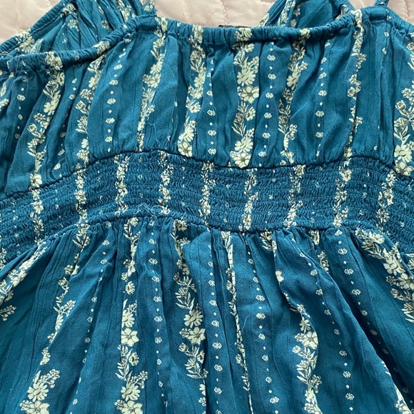 Blue Floral Stripe Wide-Leg Jumpsuit open slit - Picture 3 of 4